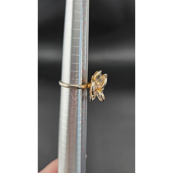 Gold-Tone Adjustable Flower Ring With Crystal Petals & Centerpiece - Picture 5 of 8